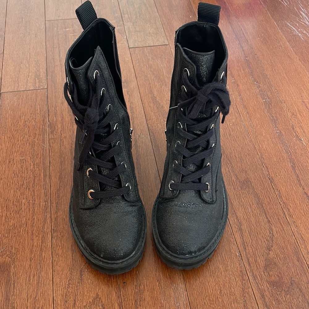 Schutz black sparkle combat boots